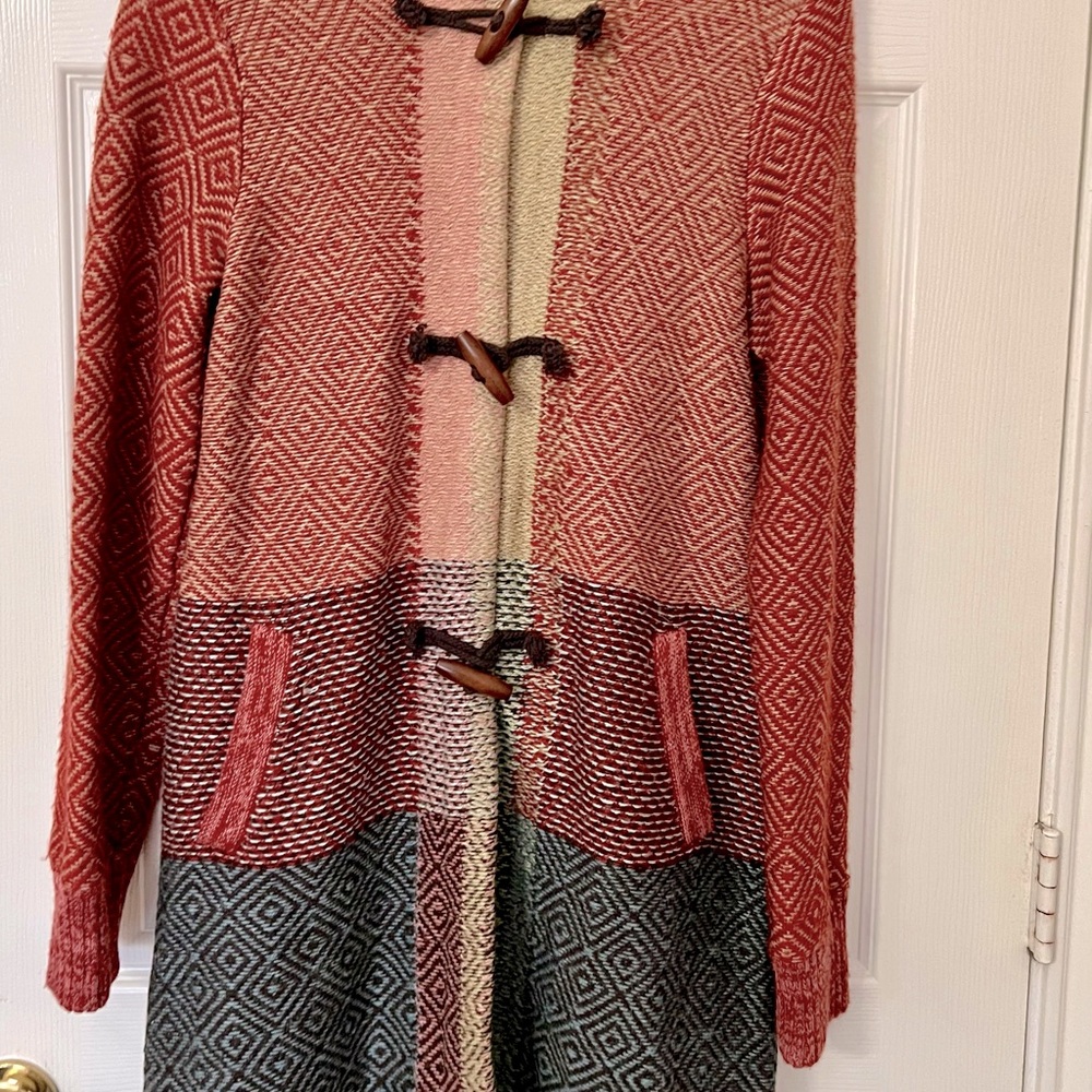 Anthropologie sweater cardigan by Sparrow sz medium orange,blue,red, gold,green
